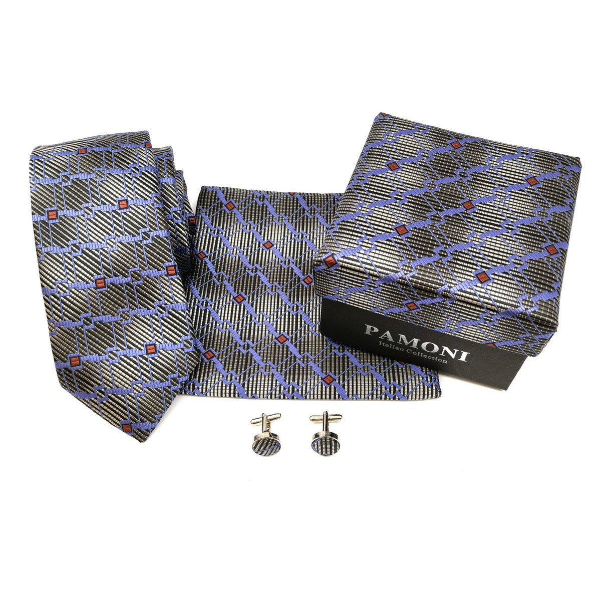 Grey Graphic Tie & Cufflinks Set