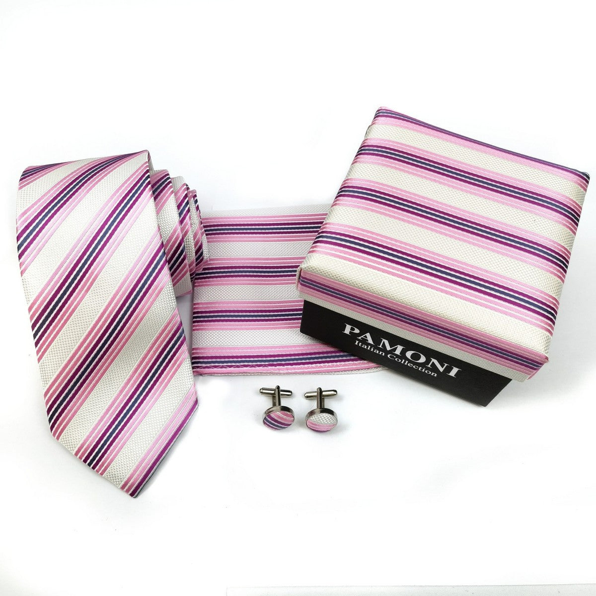 Pink Regimental Stripes Tie & Cufflinks Set