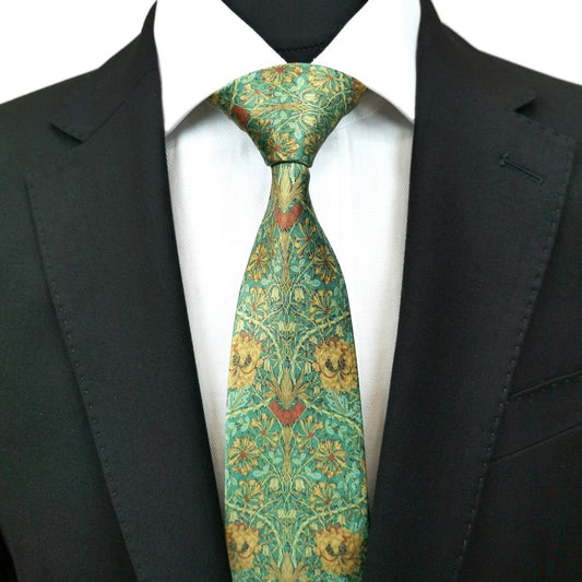 Green Gold Floral Tie