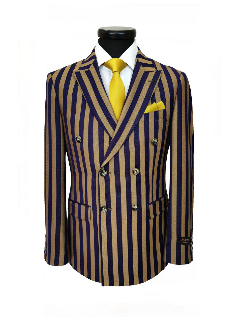 Navy Gold Bold Stripe Double Breasted Suit