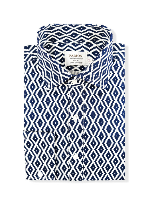 Navy Diamond Chevron Print Shirt