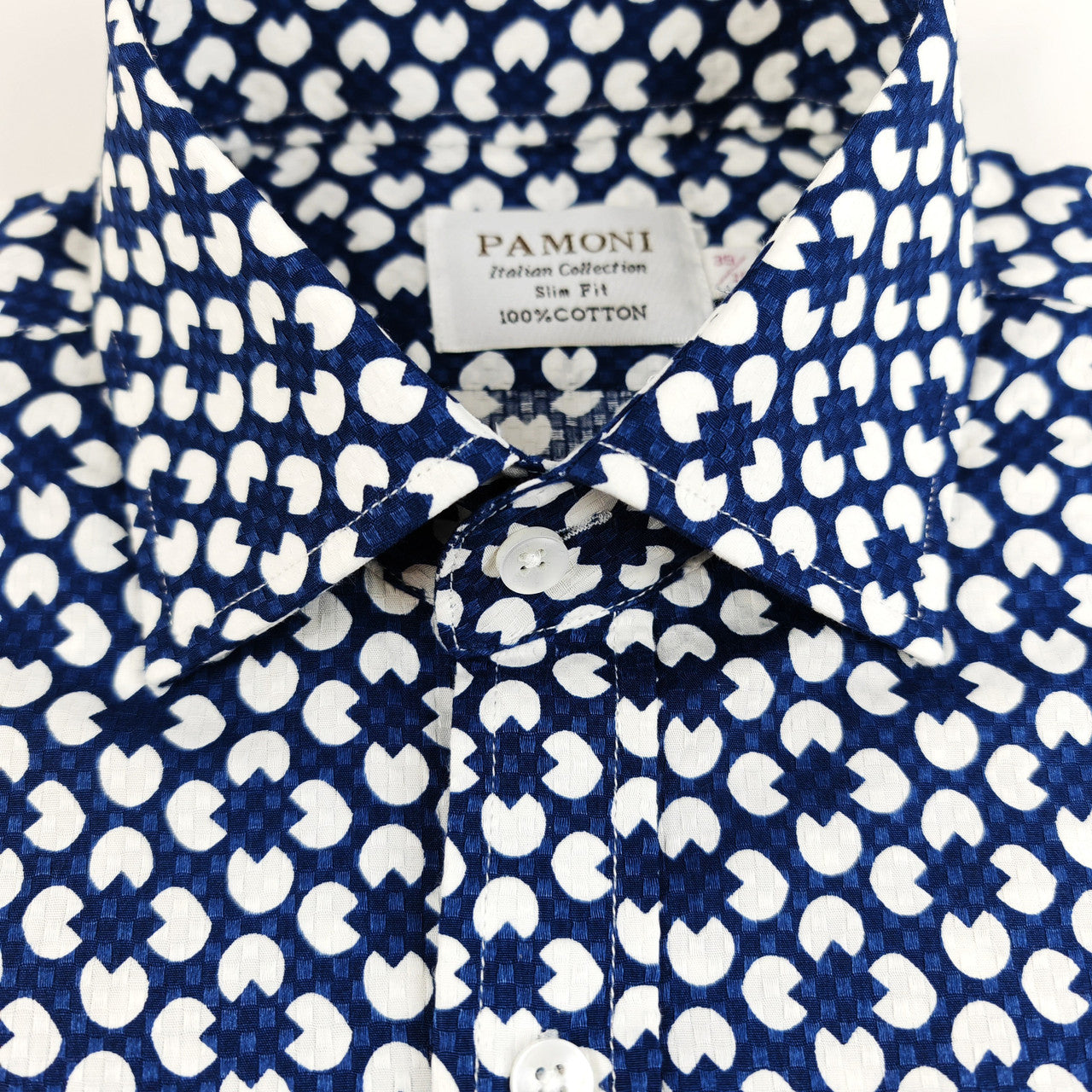 Blue and White Geometric Print Shirt