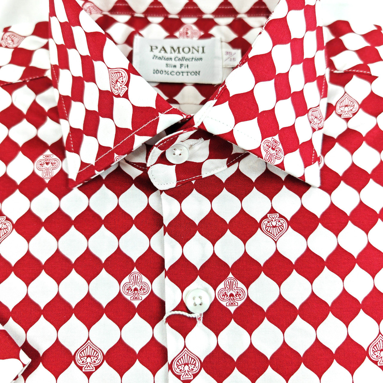 Red Diamond Poker Print Short Sleeves Shirt