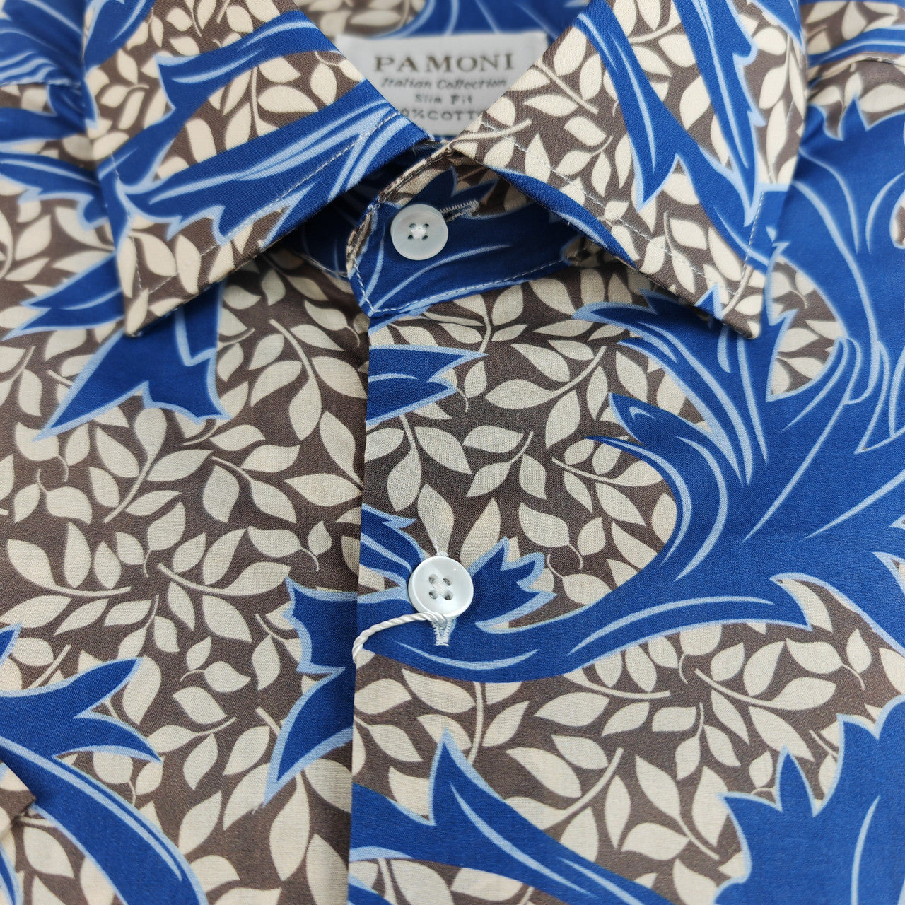 Blue and Brown Floral Print Short Sleeves Shirt