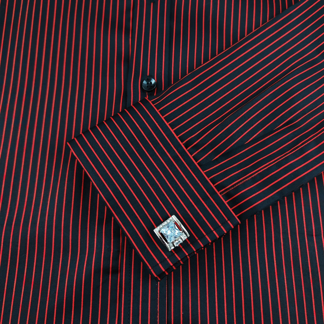 Men's Slim Fit Black & Red Striped Shirt