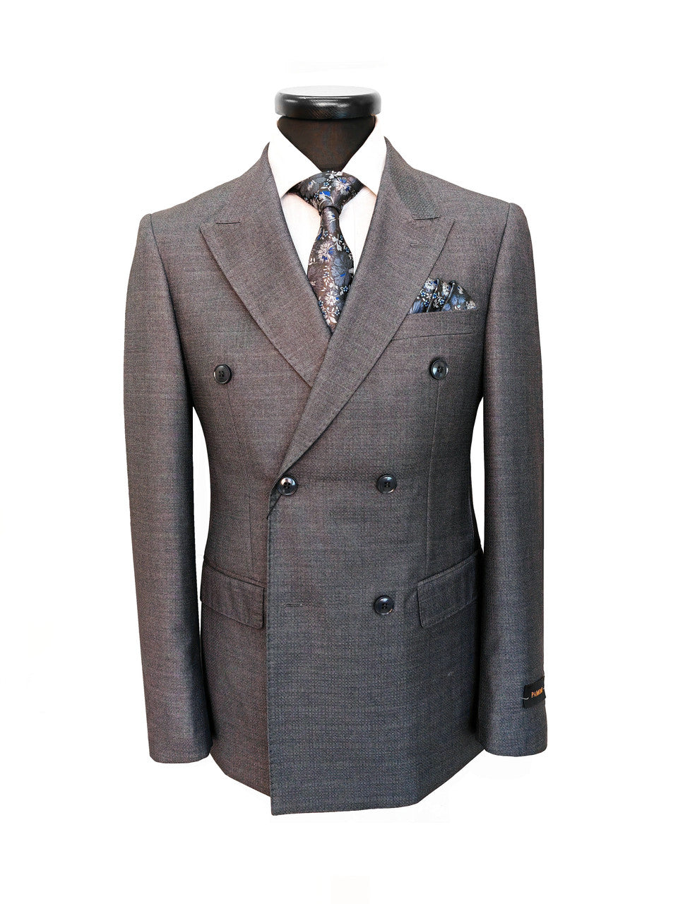 Men’s Grey Double-Breasted Wool Blend Suit