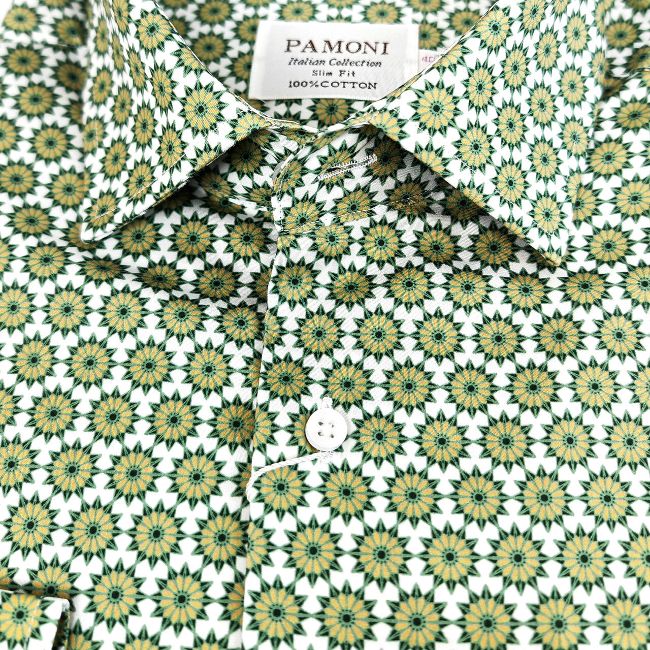 Green Geometric Print Slim Fit Cotton Shirt – Single Cuff