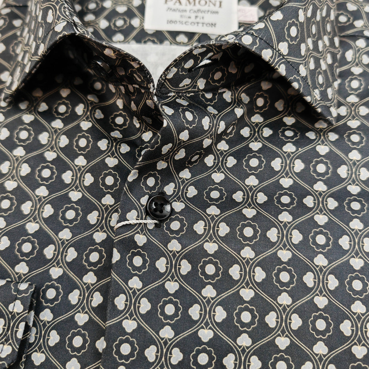Men’s Black & White Geometric Print Slim Fit Shirt – 100% Cotton
