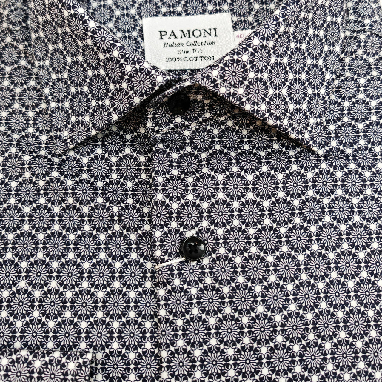 Men’s Navy & White Micro Floral Print Slim Fit Shirt – 100% Cotton