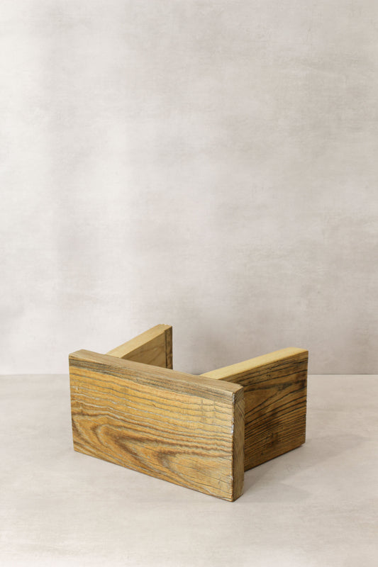 Vintage Rustic Square Elm Wood Stool - Small - No 9