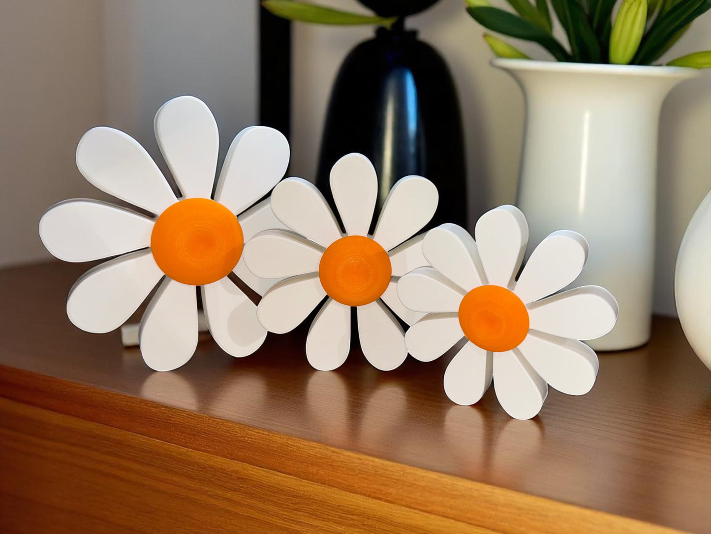 Daisy Flower Wall Decor Free Standing Magnetic | Gift for Mum | Vibrant Flowers Shelf Sitter Summer Bloom | Set Of Three
