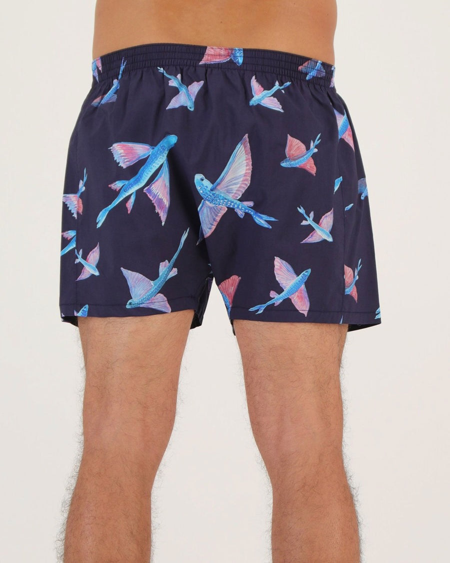 Mens Boxer Shorts - Flying Fish Black