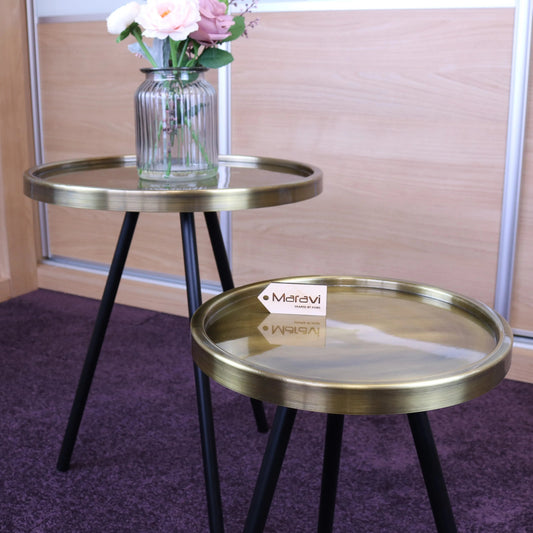 Ari Set of 2 Metal Round Side Tables Antiqued Gold