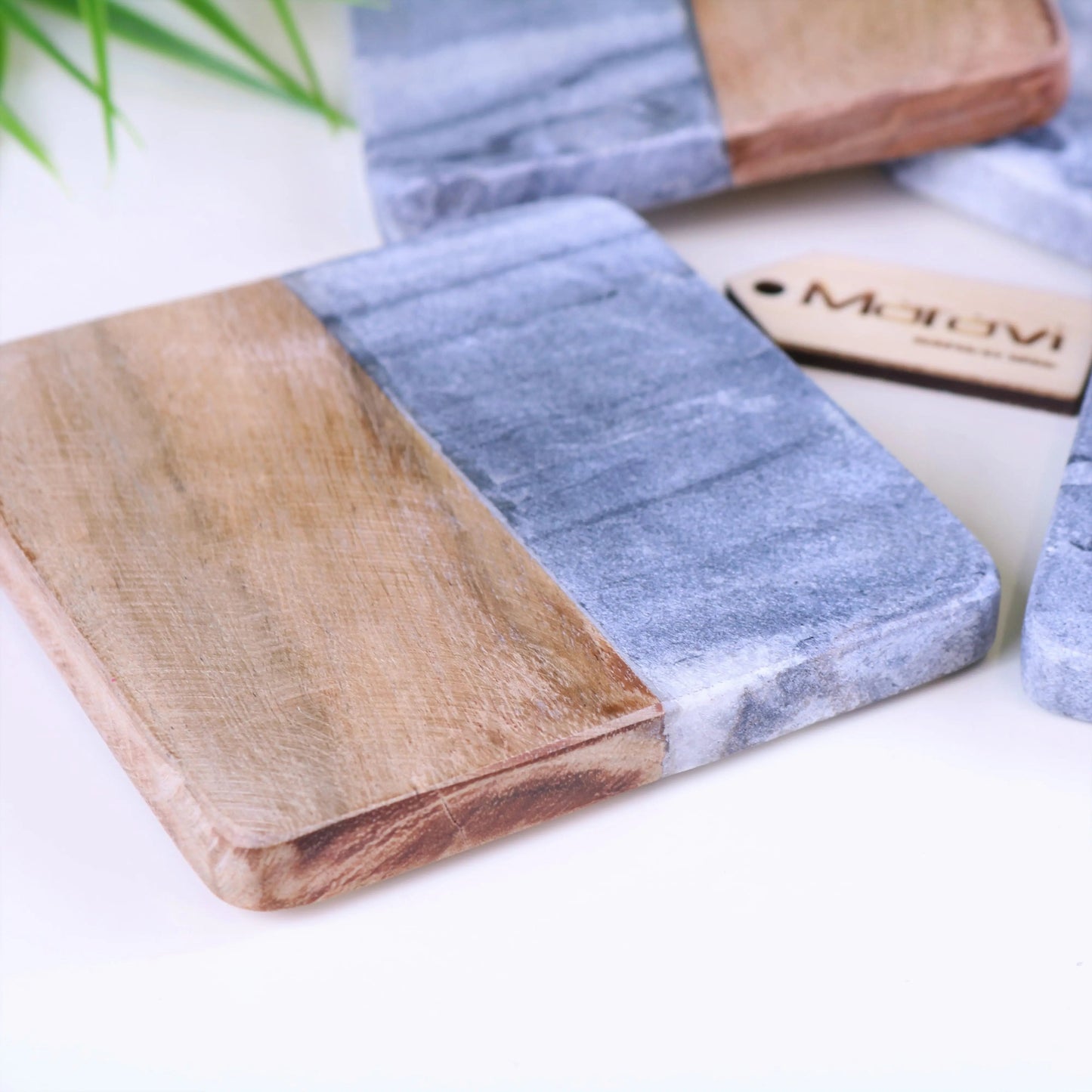 Salya Grey Marble and Wood Luxury Coasters