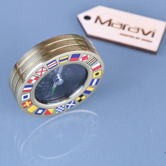 Brass Pocket Compass Paperweight Code Flags