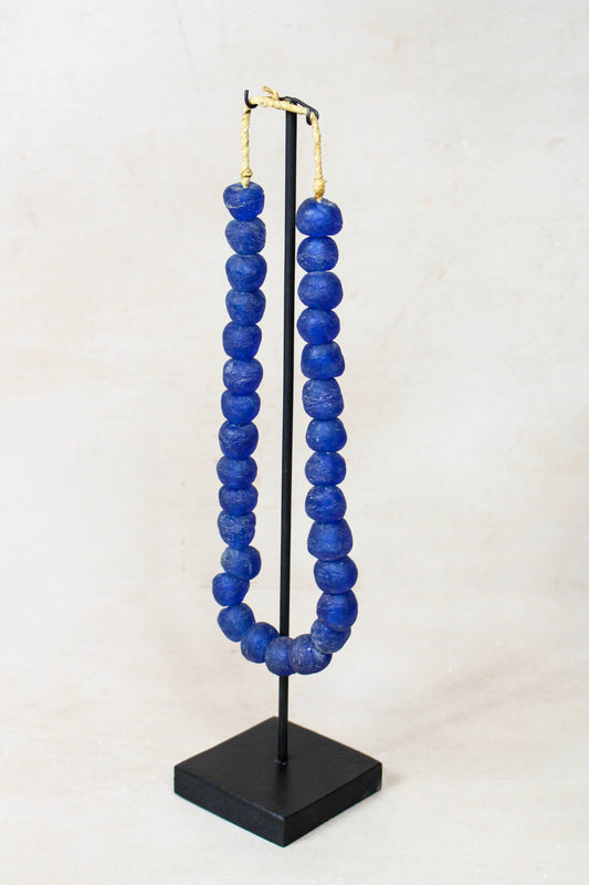 Ghana Glass Beads Necklace, Dark blue - 85.7