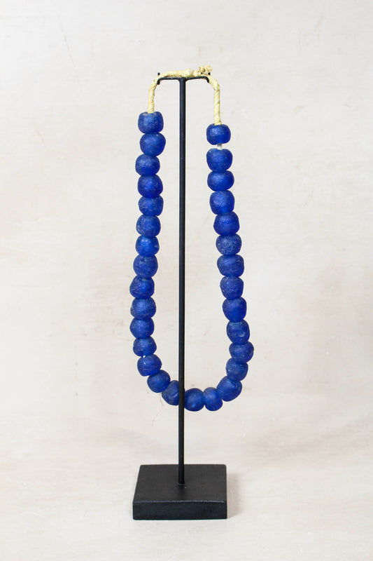 Ghana Glass Beads Necklace, Dark blue - 85.8