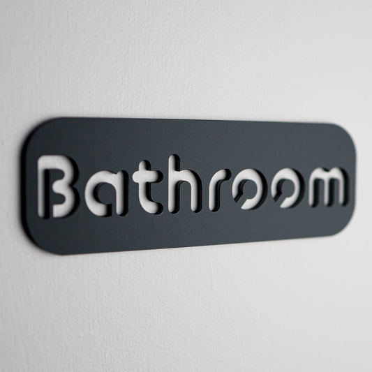 Minimalist Black Bathroom Sign - Waterproof Stone Texture Acrylic