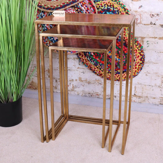 Itawa Tall Nest of Tables Gold Frame and Copper