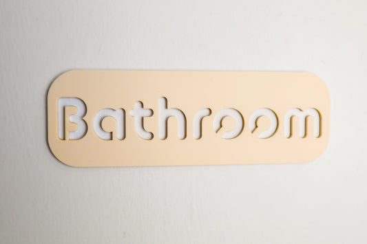 Minimalist Beige Bathroom Sign - Waterproof Stone Texture Acrylic