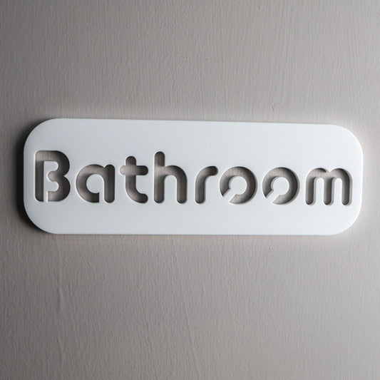 Minimalist White Bathroom Sign - Waterproof Stone Texture Acrylic