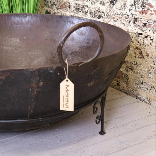 Vintage Giant Kadai Fire Bowl with Stand Garden Fire Pit