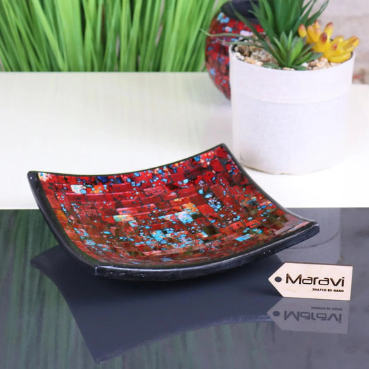 Galib Red Mosaic Candle Plate 20cm Tonal