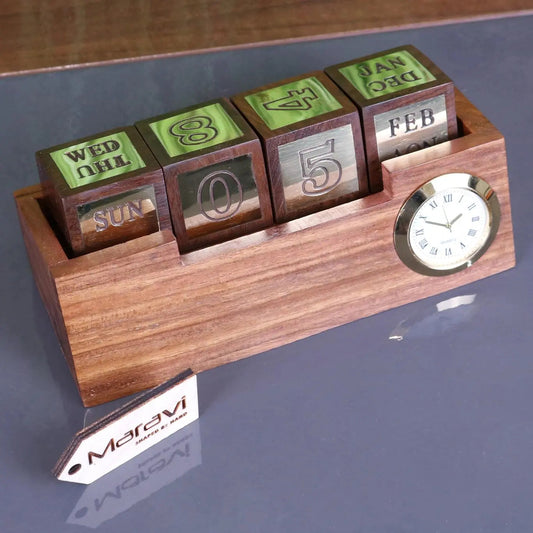 Masan Wooden Desk Calendar and Clock