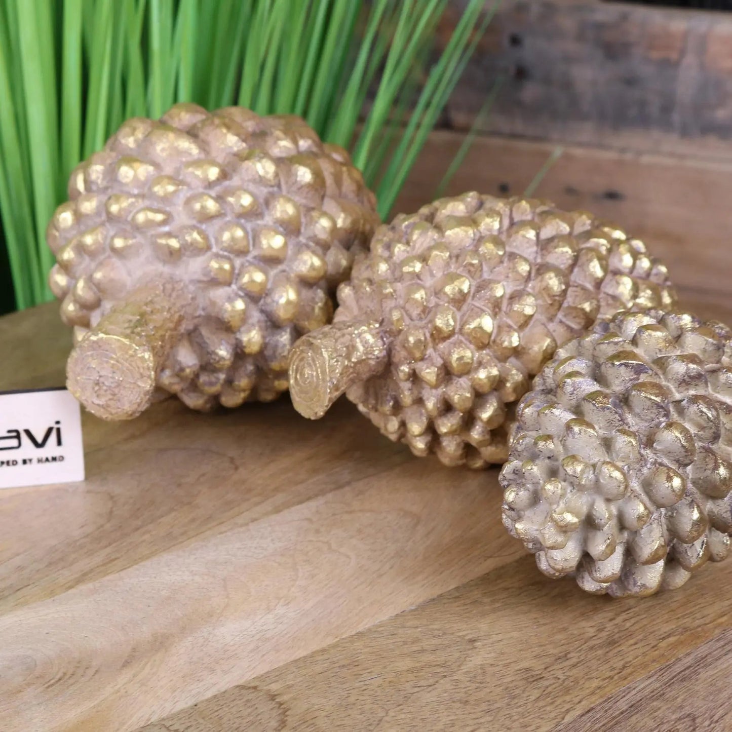 Kurki Set of 3 Antiqued Gold Pinecones Ornaments