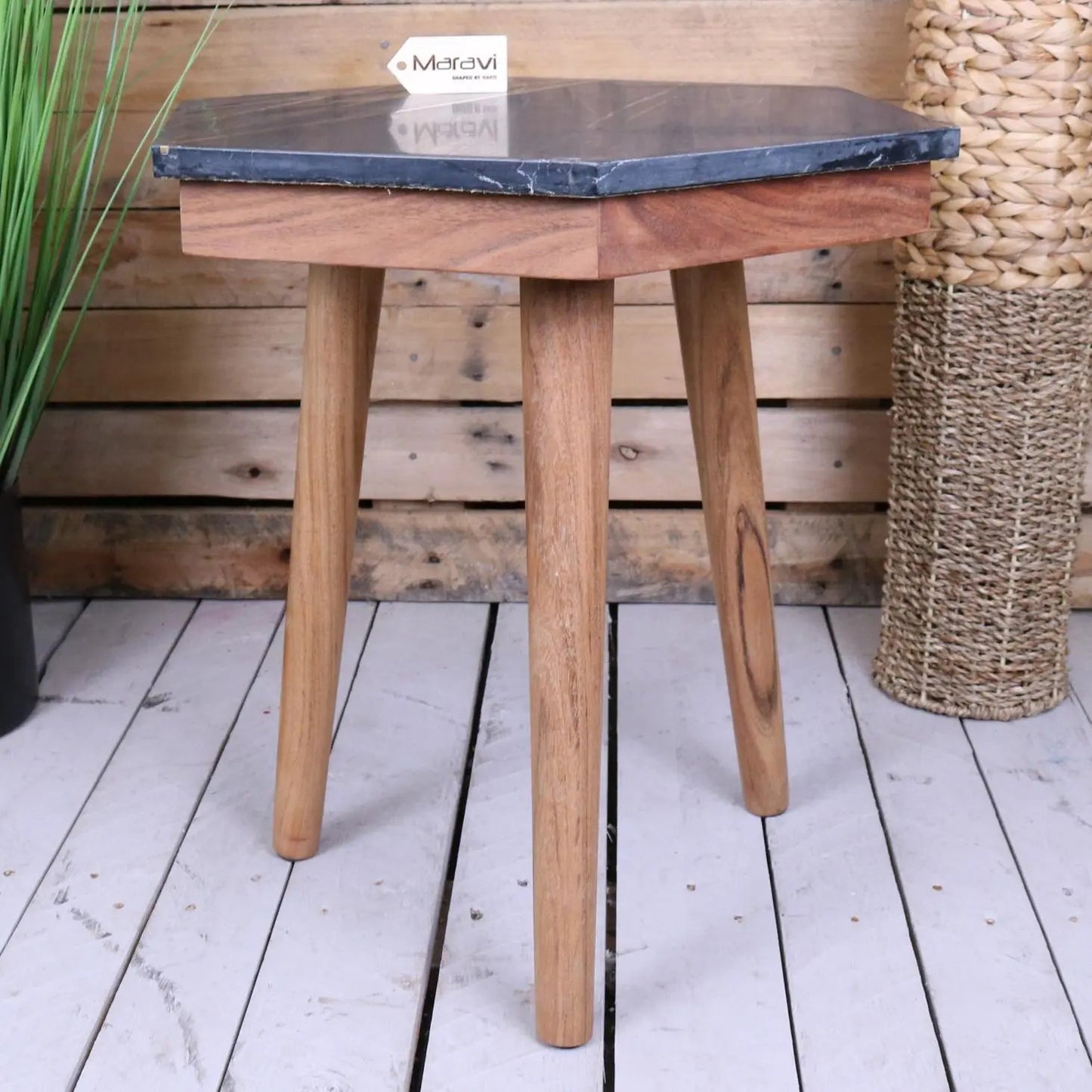 Siangra Hexagon Black Marble Side Table