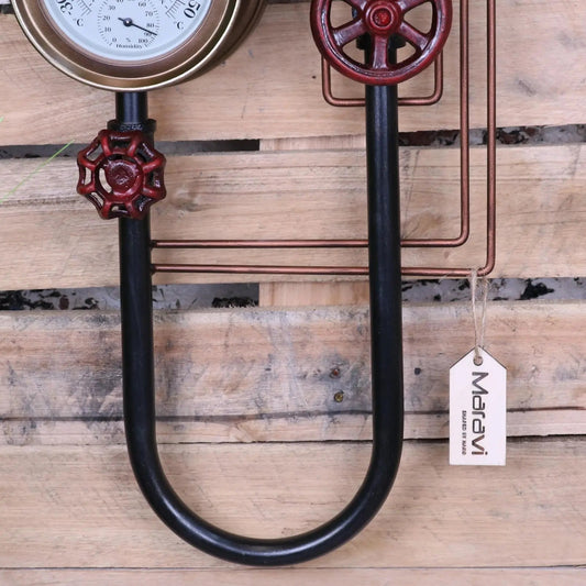 Baded Pipe Industrial Wall Clock and Thermometer