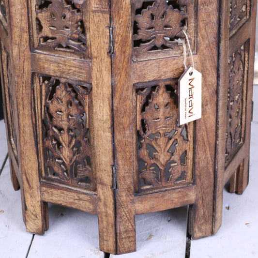 Rengali Medium Mango Wood Side Table Leaf Carving