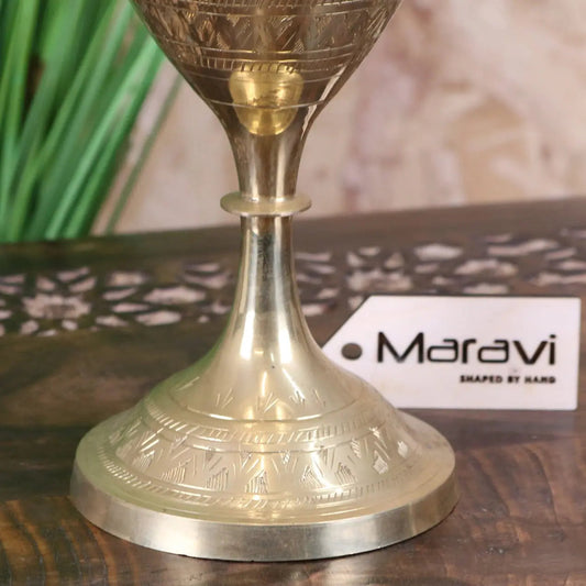 Vintage 36cm Small Brass Vase Hand Etched