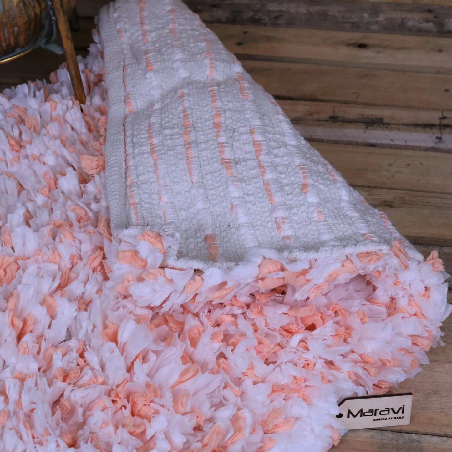 Varam Fluffy Recycled Rug White and Orange 60x90cm