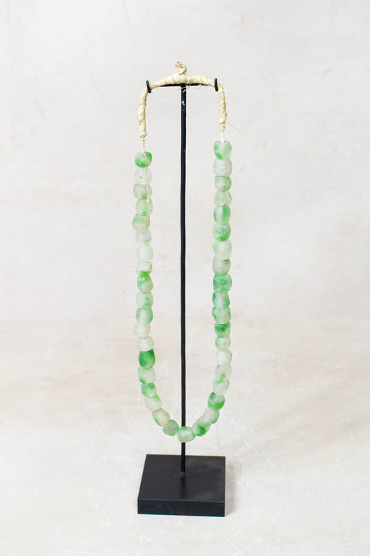 Ghana Glass Beads Necklace, Green and White - 85.12