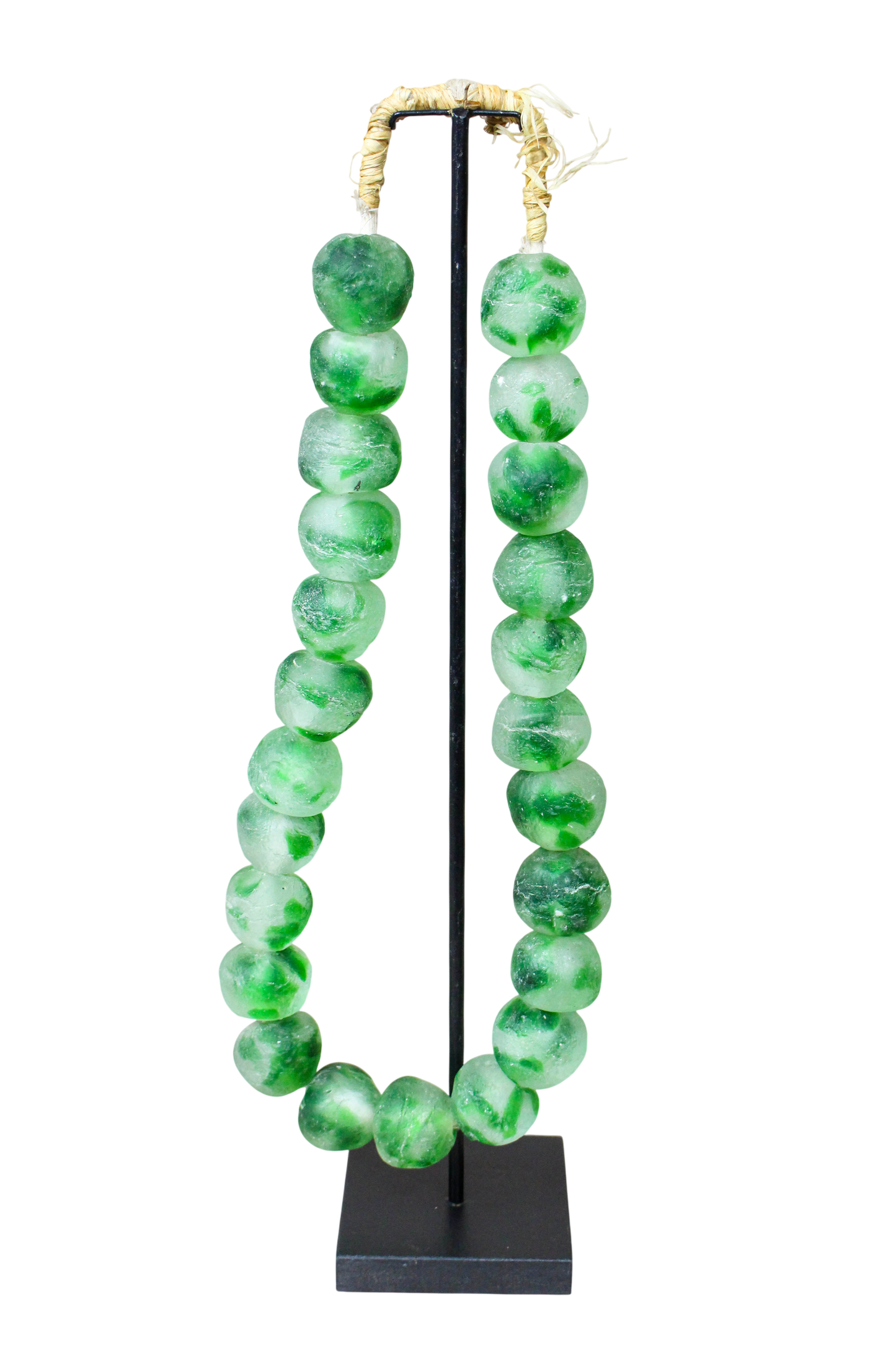Ghana Glass Beads Necklace, White and Brown - 85.26