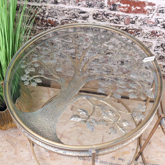 Belagavi Tree Design Set of 2 Round Side Tables Gold