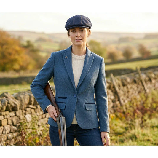 IMW-01 - Women's Blue Tweed Herringbone Blazer Waistcoat
