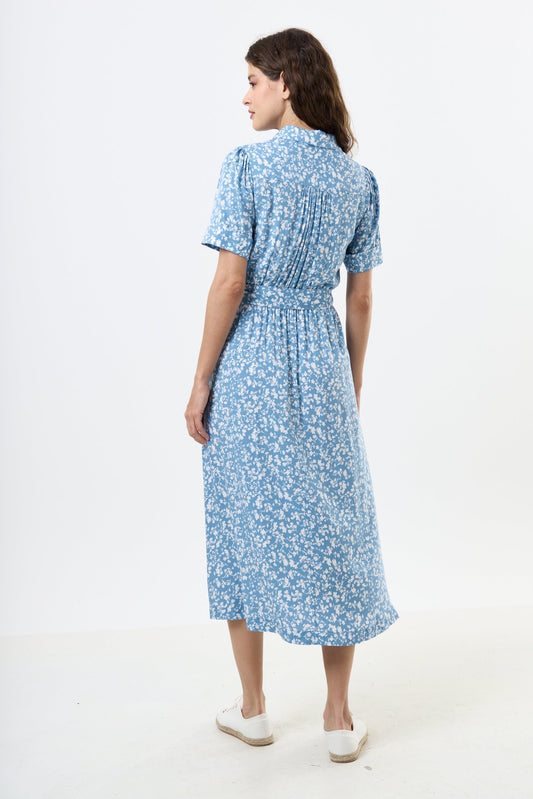 Inesa Negative Floral Print Short Sleeve Midi Shirt Dress - Blue