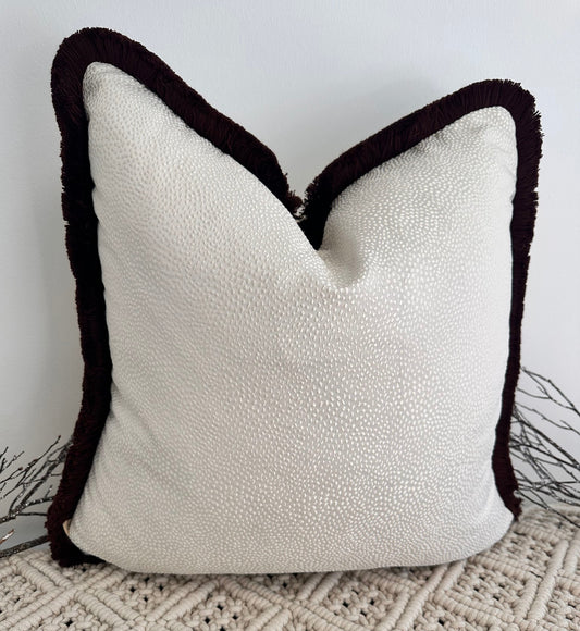 The Couture Cushion - The Ivory Borboletta Fringed in Mocha - Style No. 182