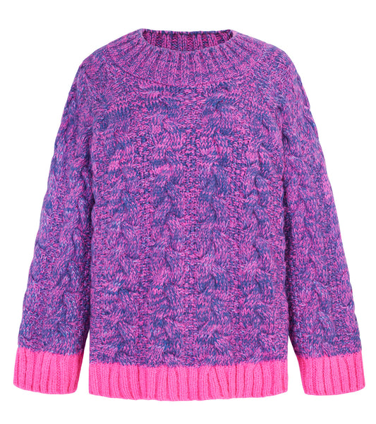 Jennie Cable High Neck Balloon Sleeve Jumper - Denim