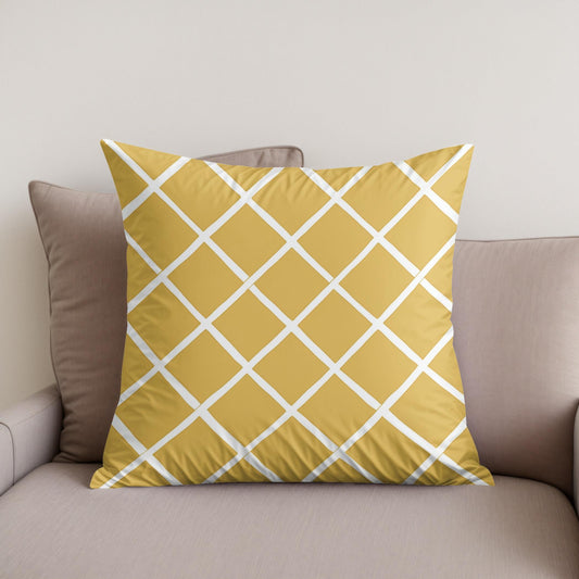 Mustard Diamond Grid Cotton Cushion