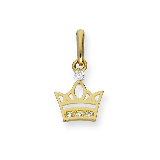 9ct Gold & Clear CZ Crystal Royal Crown Charm