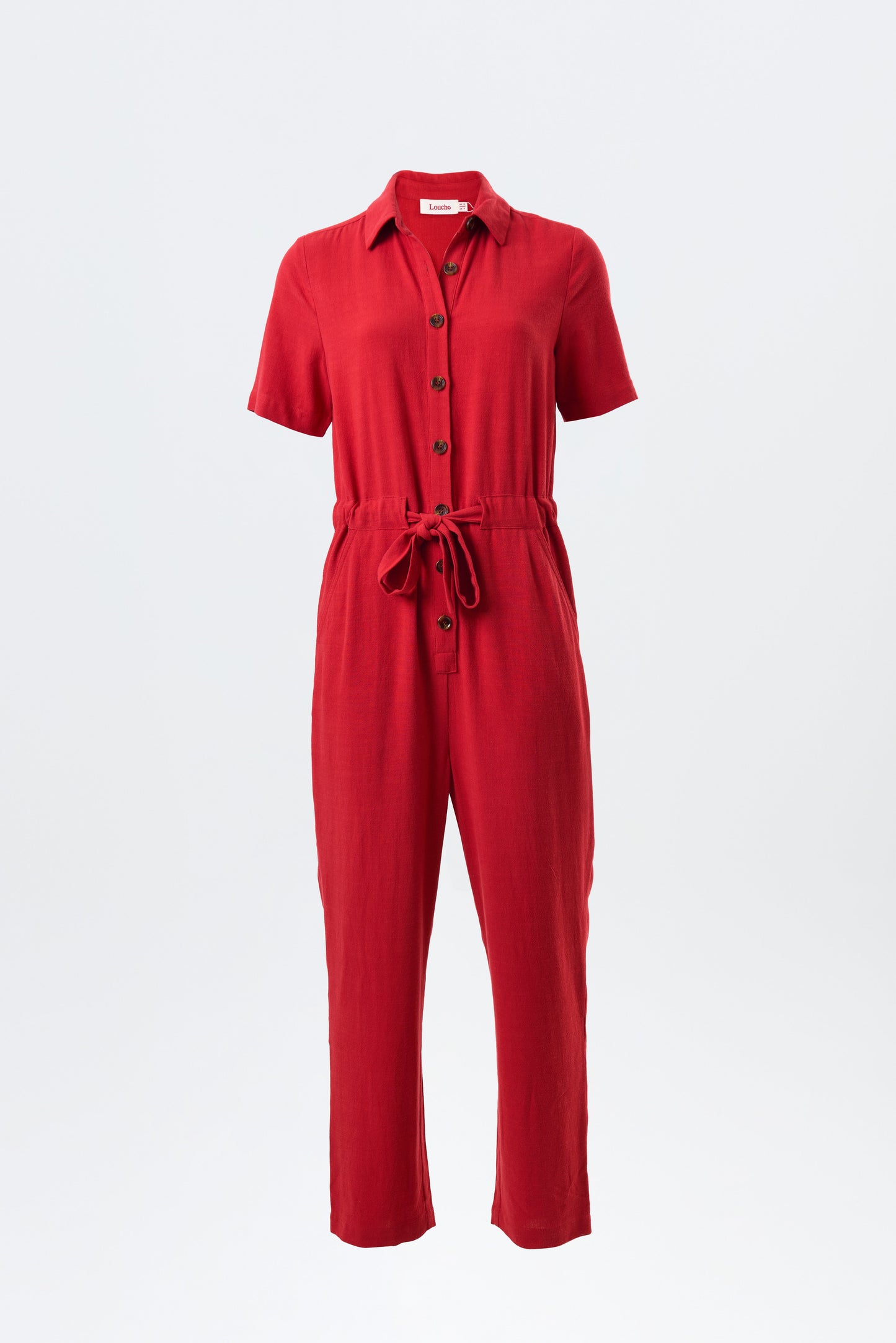 Justin Linen Mix Short Sleeve Jumpsuit - Red