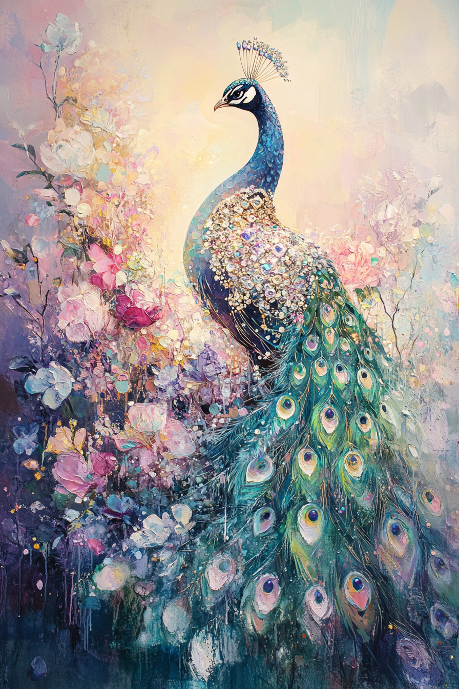 Jewel-Clad Peacock Canvas