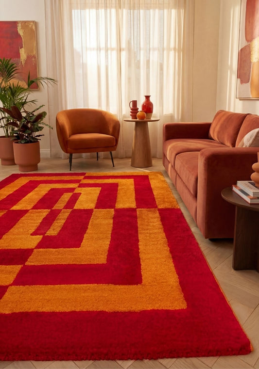 Joli Geometric Red & Orange Rug