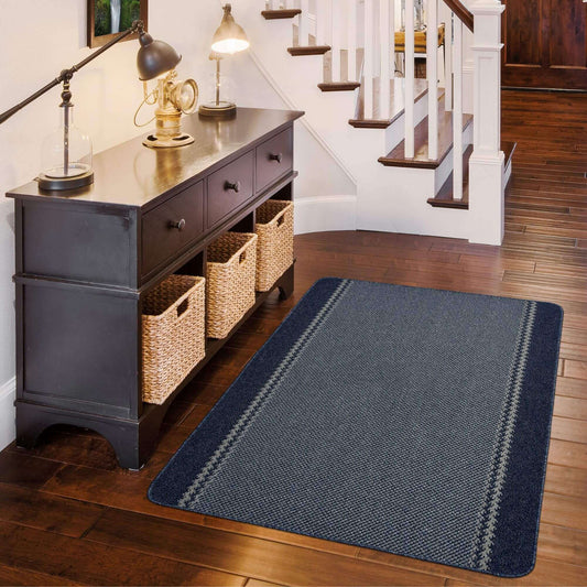 Washable Bordered Blue Rug | 116Blu