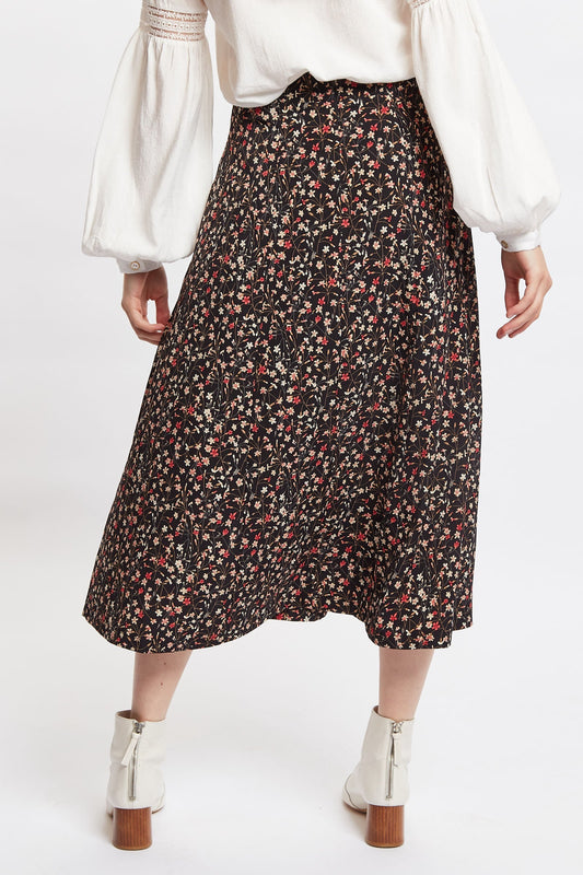 Louche Kiyo Wax Flower Print Midi Skirt