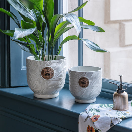 TheFoalyard Ivyline Kew Royal Botanic Gardens Leaf Embossed Ivory Cork Planter