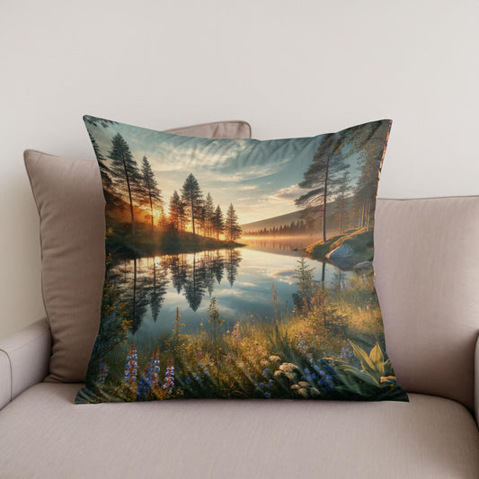 Midnight Sun Lake Cotton Cushion